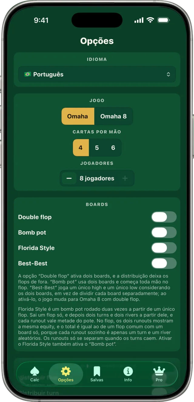 O menu de opções com o controle “Foldar mais fracas”.