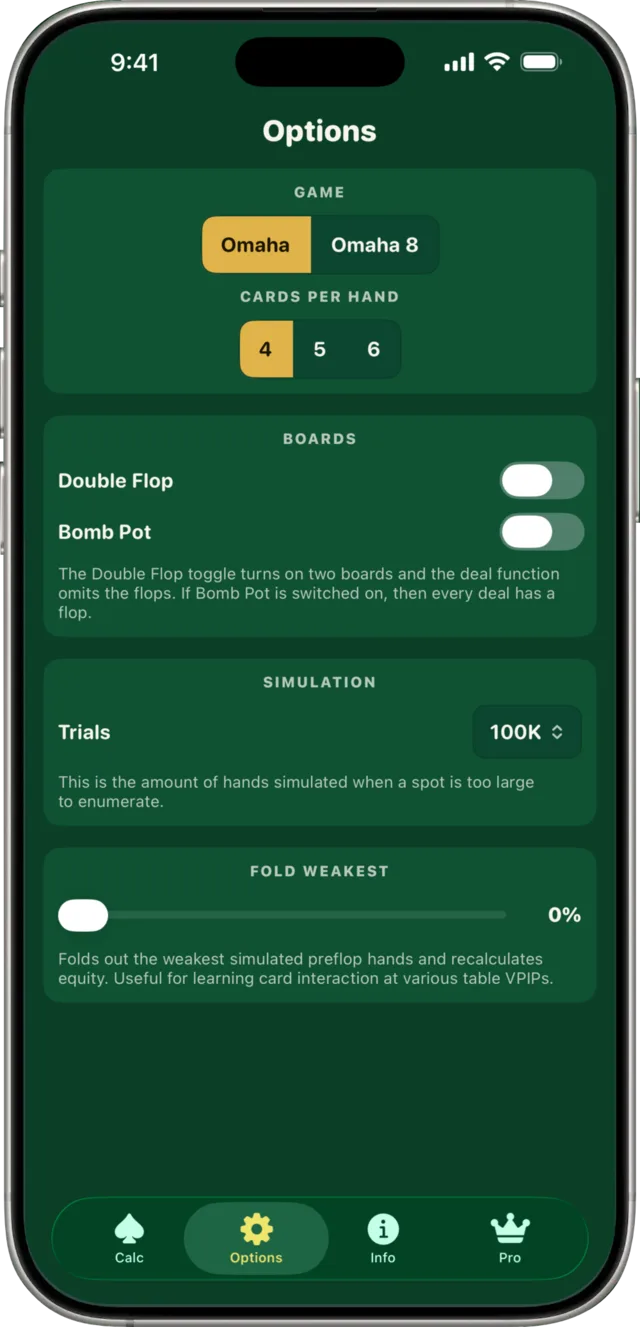 The Options Menu With the Fold Weakest Slider.