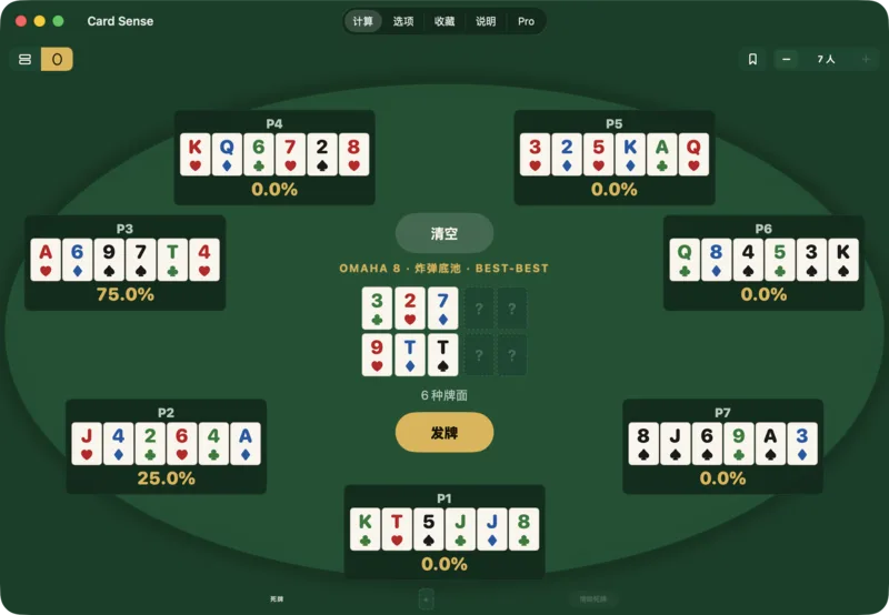 一手六张牌 Best-Best 炸弹底池，七手牌中有五手在翻牌上权益为零。